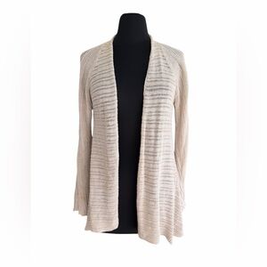 Eileen Fisher Cardigan Women PS Open Front Loose Knit 100% Linen Tan Lagen Look